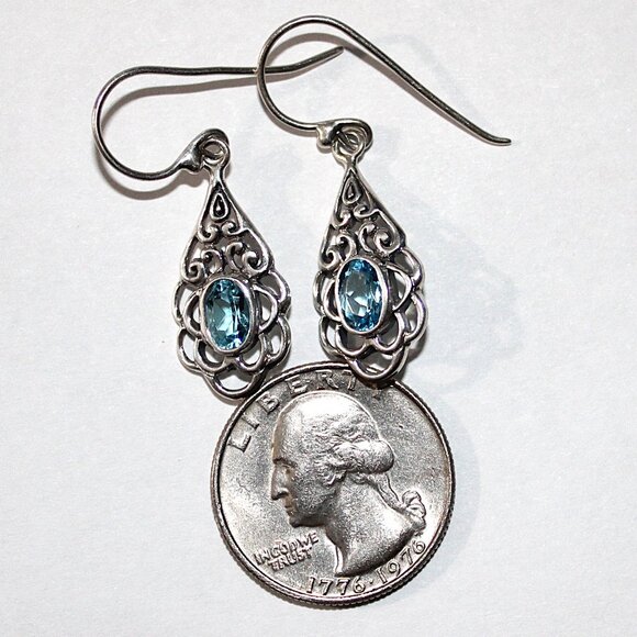 Sterling Silver Blue Topaz Dangle Earrings - Picture 2 of 4